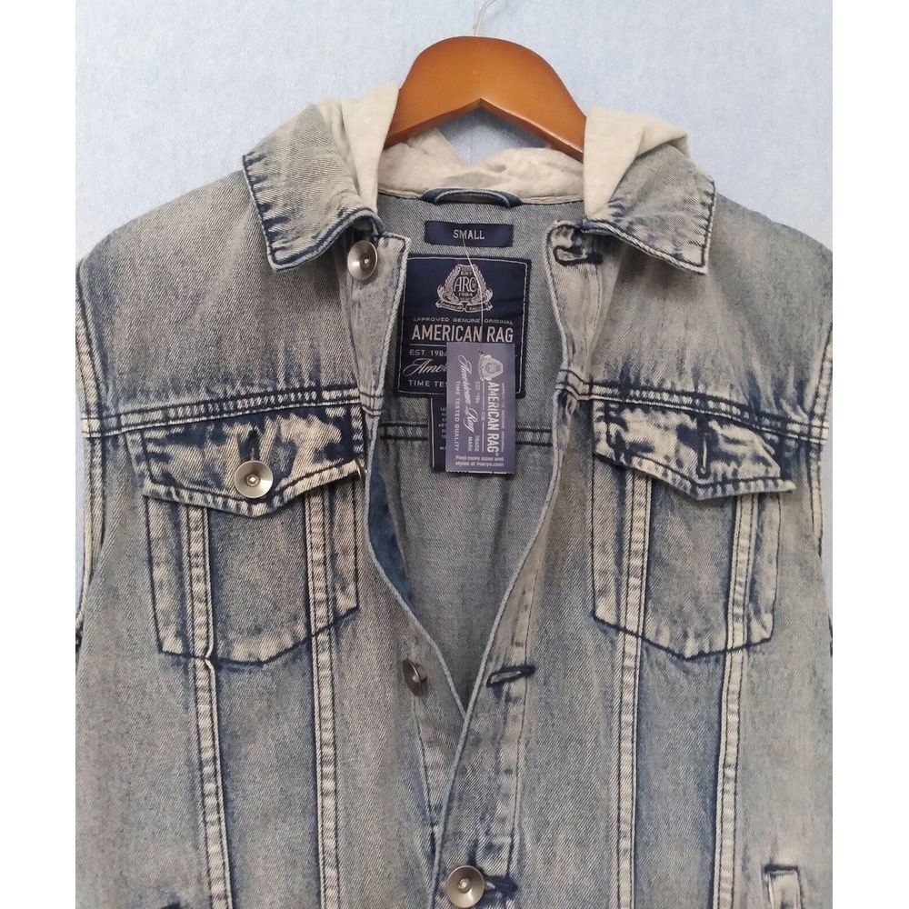 American Rag Denim Vest‎ Hooded Sleeveless Jean Jacket Acid Wash Small